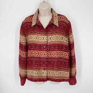 Alfred Dunner Women's Sorrento Button Down Multi Color Blazer Top Size 16P Tan